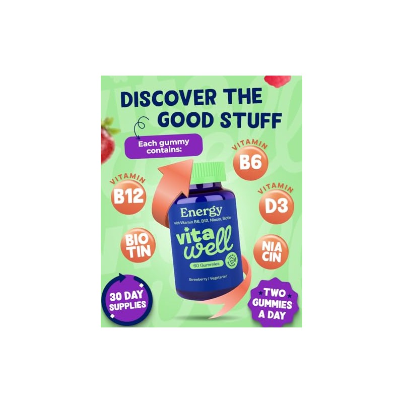 Vitawell Energy Vitamin Gummies - 60 Strawberry Flavour Gummies |
