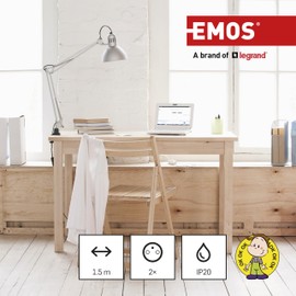 EMOS Steckdosenleiste mit USB, 2-Fach Mehrfachsteckdose und 3X USB-Port, 1,5 Meter Verlängerungskabel, 2X USB-A + 1x USB-C Anschluss, max. 3,4A Ladestrom, erhöhter Berührungsschutz, IP20 für Innen