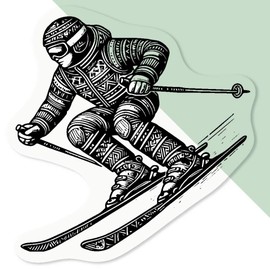 4 x Small 50mm 'Downhill Skier' Transparent/Clear Sticker Decals for Windows/Cars/Walls (DC00131400)