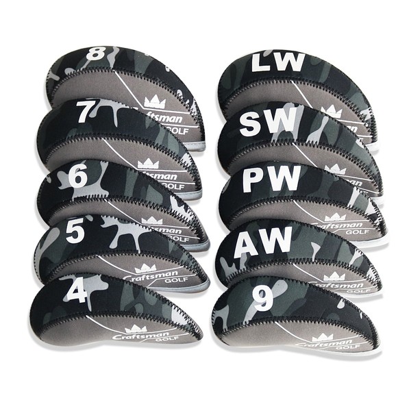 CRAFTSMAN Golf Iron Covers 10 Pack (4-9,PW,AW,SW,LW) Neoprene Golf Iron Covers Club Head Covers for Men Elastic Camo