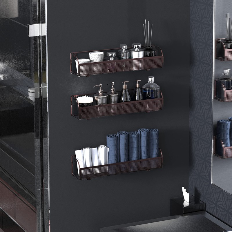 Simple Houseware Wall Mounted Spice Rack Shelves Organizer, Bronze, 3-Pack