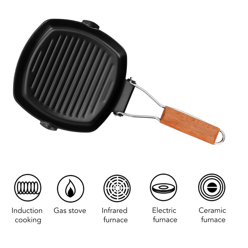Frying Pan Folding Non Stick Portable Anti Scald Wooden Handle