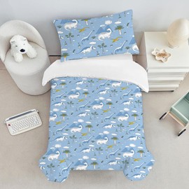 CINYE Dinosaur Boys Single Duvet Cover For Kids Cute Bedding 135×200 cm Blue Bedding Set With Zip Fastening Comes With 50x75 cm Pillowcase 3D Cloud Mountain Tree Quilt Cover