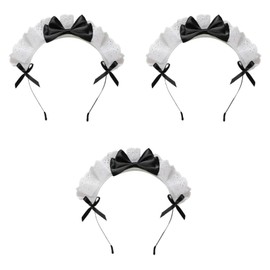 3Pcs Black Women Girls Lolita Headband Lace Bow Hair Band Maid Anime Cosplay Headwear Ribbon Bowknot Women's Fashion Headbands Cute Hair Band Party Hair Accessories