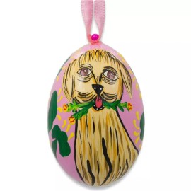 BESTPYSANKY Dog with Flower Wooden Christmas Ornament 3 Inches