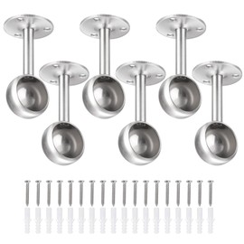 sourcing map 6 Pcs Curtain Rod Brackets 32mm(1 1/4"） Stainless Steel Ceiling Curtain Mount Holder Closet Rod End Support Curtain Rod Flange Pole Socket with Matching Screws, Silver Tone