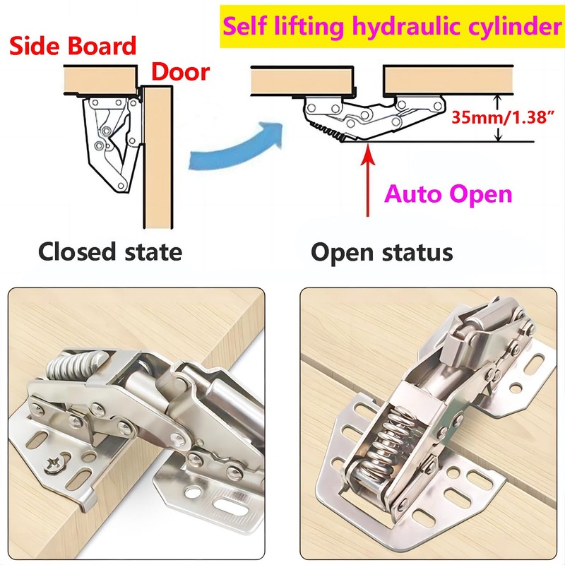 Qrity 4 PCS Cabinet Lid Support Hinges, Heavy Duty Flap
