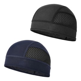 HIPTS 2 Pezzi Sottocasco Moto Estivo e Bici, Cuffia Sottocasco Traspirante Anti Sudore, Skull Cap Leggero per Casco Moto e Ciclismo, Bandana Sportiva Uomo e Donna, Nero + Blu Navy