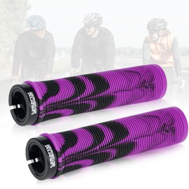 Kooogear Bike Handlebar Grips, 22 mm Bicycle Grips Non-Slip Rubber Bicycle Handle with Aluminium Lock, Ergonomic Structure Bicycle Grips MTB MXB (Purple)