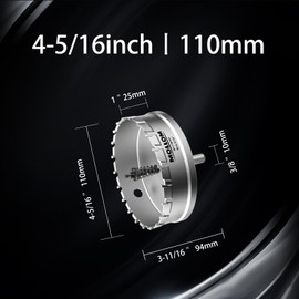 Mollom (4-5/16''|110mm) Heavy Duty Carbide Hole Saw with 2 Pilot Drill Bits, Hole Cutter cuts Stainless Steel, mild Steel, Iron, Copper, Brass, Plastic