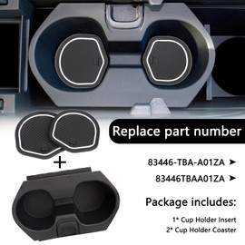 Cup Holder Insert with Coaster Accessories for Honda Civic 2016-2021 Lx Ex Si Sport Hatchback Coupe Sedan Insight Center Console Drink Bottle Cup Holder(Black with White Coaster)