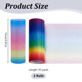 WEBEEDY 2 Styles Rainbow Tulle Ribbon, 15cm/5.9 Inch 20 Yards Gradient Rainbow Glitter Tulle Fabric Rolls DIY Sewing Craft for Gift Wrapping Doll Bow Clothes Dress Pet Wedding Bouquet Party Decor