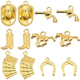SUNNYCLUE 1 Box 84Pcs 6 Styles Western Cowboy Charms Cowboy Boots Charms Gold Alloy Metal Boots Hats Horses Horseshoe Antique Cowboy Charm for Jewellery Making Charms Diy Necklace Bracelet Earring