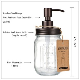 Amolliar Mason Jar Liquid Soap Dispenser, Rustproof 304 Stainless Steel Mason Jar Lid Pump, Refillable Hand Soap, Lotions, Dish Soap, Liquid Soap, Soap for Kitchen Bathroom, Farmhouse Decor, Bronze