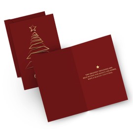 Christmas Greeting Cards with Gold Foiling Xmas Tree | Pack of 20 cards - Dark Red Self Paper with Red Envelope | 6.75 x 4.5 Inch Merry Christmas Cards with Seal Stickers For Friends , Family and loved Ones ( 1 PACK )