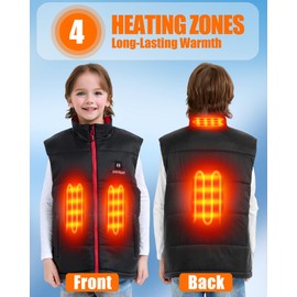 CYCYHEAT Kids Heated Vest - Boys and Girls Lightweight Heating Vest Jacket Coat With Battery Pack Heated Clothing for Skiing (US, Alpha, Medium, Regular, Regular, Red)