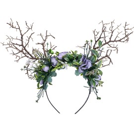 MOSTORY Antler Branch Headband Purple Woodland Flower Headpiece Forest Crown for Women Renaissance Fair