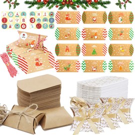 Pack of 124 Gift Boxes, Kraft Paper, Vintage Cushion Box, Candy Box, Christmas Folding Box, Kraft Paper Box, Boxes for Guest Gift, Birthday, Party, Christmas, Candy Box, Gift