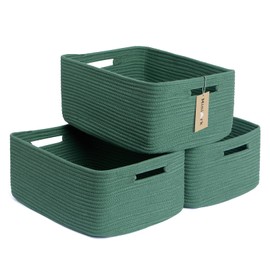 MiniArk Large Storage Baskets for Shelves, Closet Organizers and Storage Bins for Clothes Blanket Towels, Baby Nursery, Toy Baskets Box, Woven Rope Baskets, 17 x 13 x 7.5”, 3 Packs Green