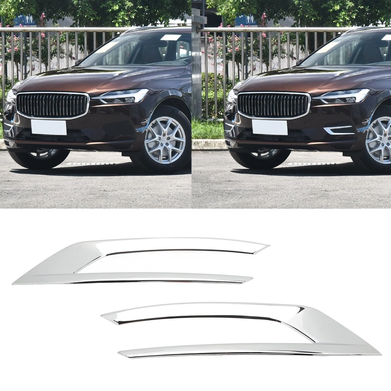 2PCS Front Fog Light Trim Silver Decoration Anti Fading Exterior