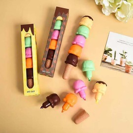 Kelendle Ice Cream Stacking Highlighter Multicolor Fluorescent Assembly Pen 5 Pastel Colors Marker Pen Cute Cartoon Drawing Writing Splicing Tool For Kids Adults Painting School Office Supplies