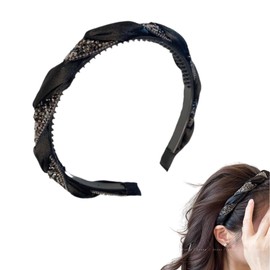 Women's Headband, Satin Bijou, No Pain, Stylish, Simple, Thin, Thin, Stylish, Cute, Hair Arrangement, Headband, Adult, Cute, Hair Accessory, Ribbon, Hair Ornament, Korean (Black)