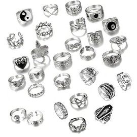 Vimmvid 29 Piece Ring Set, Y2k Accessories Decorating Emo Accessories, Ring Set Silver Men and Women Can Wear Jewellery, Silver Pattern Skull Flowers Snakes etc. (Silver), Synthesis, Does not contain