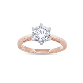 SAVEARTH DIAMONDS Solitaire Style, 1.00 ct 6.5MM Round Cut Lab Created G-H Color Moissanite Diamond Engagement Promise Ring For Women In 14k Rose Gold Over Sterling Silver (VVS1 Clarity) Size-5.5