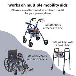 Wheelchair Side Bag with Cup Holder,Wheelchair Bag,Walker Bag,Wheelchair Side Bag for Most Walker,Rollator,Electric Scooter Wheelchairs,Fits Water Bottle Phone Wallet Wheelchair Armrest Pouch
