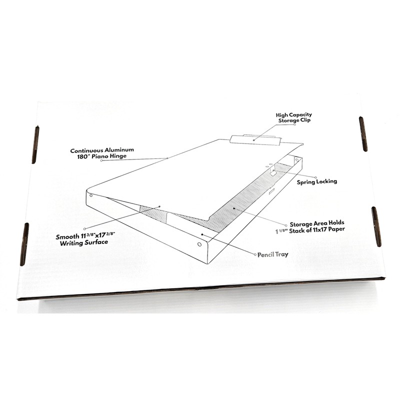 11x17 Clipboard Aluminum Storage Box Featuring a High Capacity Clip