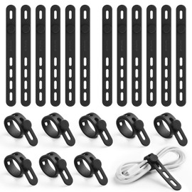 20Pack Silicone Cable Ties Cord Organizer Wrap - Lamicall Reusable Washable Wire Ties Management with Lock Buckle, Elastic Adjustable Charger Cable Strap, Electrical Cord Keeper for Travel Essentials