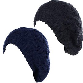 BYOS Winter Chic - Gorro de punto grueso de doble capa con corte de hojas, azul marino, Talla única