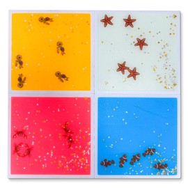 Onyoloy Kids Sensory Liquid Tiles: 11.8" X 11.8", Set of 4 Square Liquid Fusion Activity Playmats with Different Glow-in-The-Dark Colors for Baby, Toddler and Kids Gym, Nursery, Playroom.