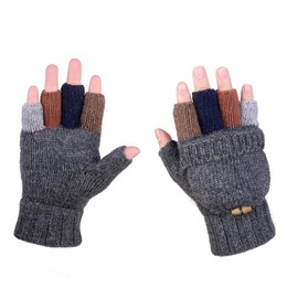 Hjkiopc Winter Gloves Fingerless Flip Gloves Thicken Knit Cashmere Gloves Mittens Gloves For Winter Outdoor Walking Cycling Driving Gloves Hand Warmer Women Mens (B-Grey)