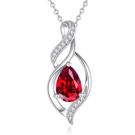 FANCIME July Birthstone Necklace for Women Ruby Teardrop Necklace S925 Sterling Silver Infinity Love Birthday Gifts for Mom Women, 16"+2" Inches