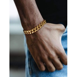 Supcare Men's Bracelet Chain, Chunky Curb Cuban Links Bracelet Gold, 13mm Stainless Steel Bracelets for Dad