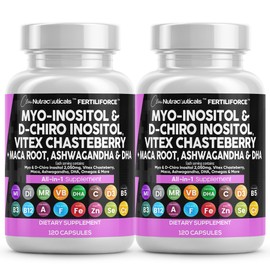 Myo-Inositol & D-Chiro Inositol 2050mg Fertility Supplement 40:1 Ratio - Prenatal Vitamins for Women with Ashwagandha Maca Root Vitex Chasteberry Iron DHA Folic Acid DIM Zinc - 2Pack