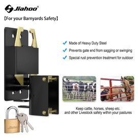 JIAHOO 2 Way Farm Gate Latch, Heavy Duty Gate Latches for Metal Tube Gates, Two-Way Livestock Gate Latch Hardware for Cattle Gate Horse Corrals, Ranches, Pastures, Cages, with Brass Padlock & 3 Keys