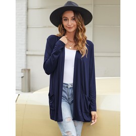 Bluetime Women Casual Lightweight Open Front Cardigans Long Sleeve Cardigans Dusters with Pockets (XL, Navy Blue)