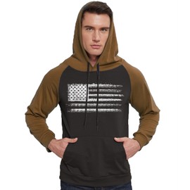 H HYFOL Men's Sweatshirt USA FLAG Patriotic Graphic Polyester Hoodies for Men Pocket Raglan Long Sleeve Sweatshirts(Khaki,X-Large)