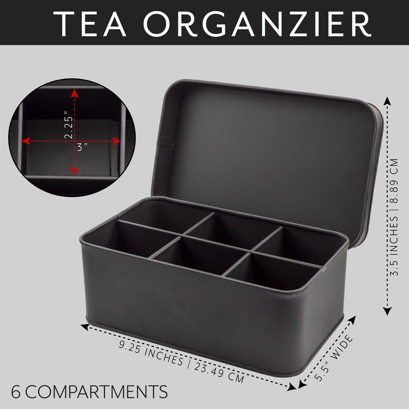 AuldHome Design AuldHome Enamelware Tea Bag Box (Black), Classic Sleek