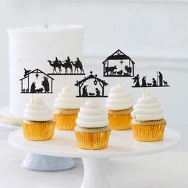 Keaziu 25 piezas de adornos para magdalenas de Navidad de Jesús, religión, temática de Navidad, para baby shower, orar Navidad, decoración de fiesta