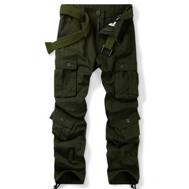 OCHENTA Men's Cotton Casual Cargo Work Pants with 8 Pockets Military Tactical Combat Army Green 32