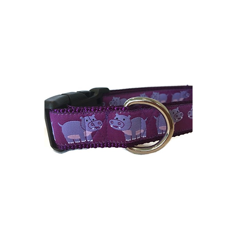 Handmade Hippo Dog Collar – Purple Cartoon Print Adjustable Collar