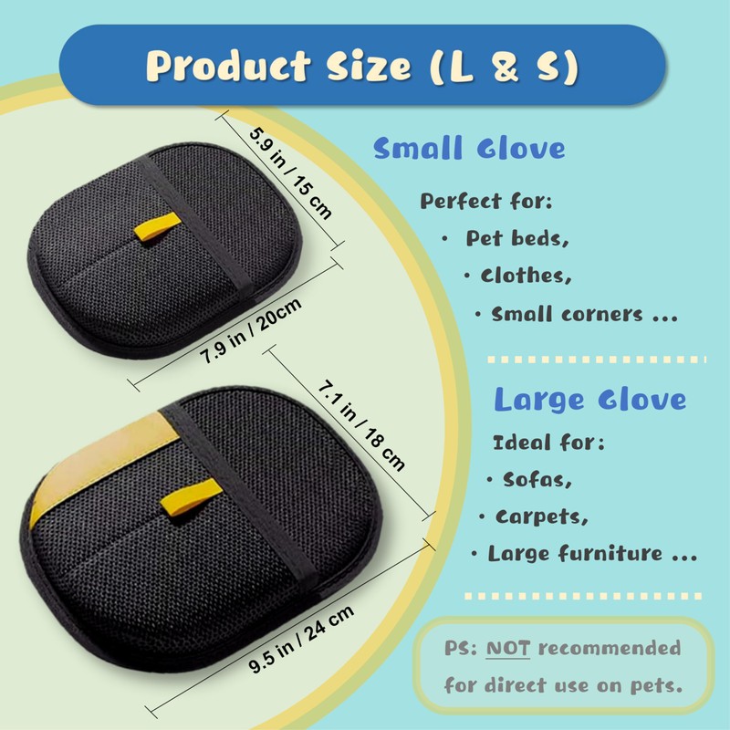 BaiKevin Premium Electrostatic Pet Hair Remover Gloves (2PCS - Large