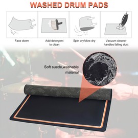 Drum Rug, 4 Ft x 5 Ft Drum Mat Drum Carpet Music Rug with Non-Slip Bottom, Soundproof Electrical Drum Pads for Drummers, Orange and White Border