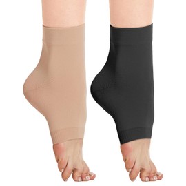 2 Pairs Ankle Medical Compression Stockings Men & Women 20-30 mmhg, Support Stockings, Compression Socks for Swelling, Plantar Fasciitis, Sprain, Neuropathy, Sports (Black + Beige, M)