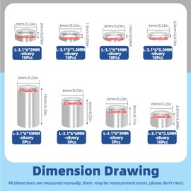 Glarks 65pcs 3.1mm ID x 6mm OD x 0.5-10mm L Aluminum Spacers, Silver 8 Sizes Metal Spacer, Aluminum Round Plain Finish Spacer Screw Standoff for Drone FPV Quadcopter Racing RC Multirotors Parts DIY