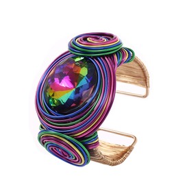 JHWZAIY Colorful Chunky African Cuff Bracelets For Women Statement Gold Silver Wire Rhinestone Sparkly Tribal Wide Bangles Bold Clothes Jewelry Accessories (01 Bracelet Colorful)