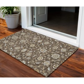 Homeroots 3' X 5' Chocolate Ivory And Gray Moroccan Washable Indoor Outdoor Area Rug